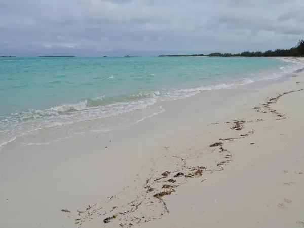 Deserted Παραλία Απαλή Σκόνη Λευκή Άμμο Πλυμένα Φύκια — Φωτογραφία Αρχείου
