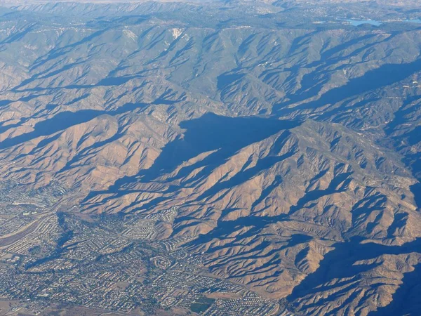 Luchtfoto Van Arizona Landschap Omlijst Door Een Vliegtuig Venster Vroeg — Stockfoto