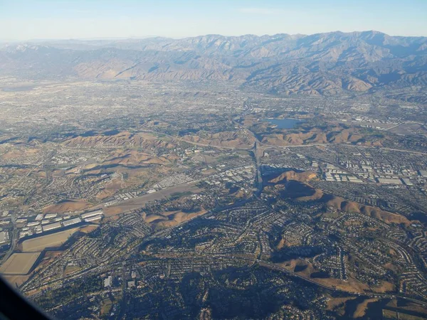 Aerial View Land Layout Outskirts Los Angeles California Mountains Background — Stock Photo, Image