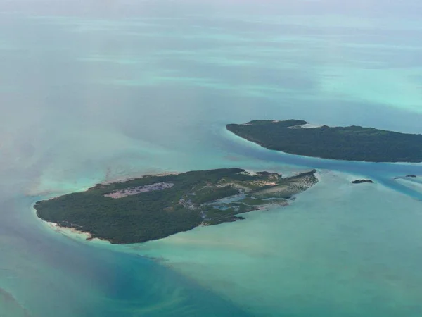 Luftfoto Små Øer Exuma Cays Bahamas Set Fra Fly Vindue - Stock-foto