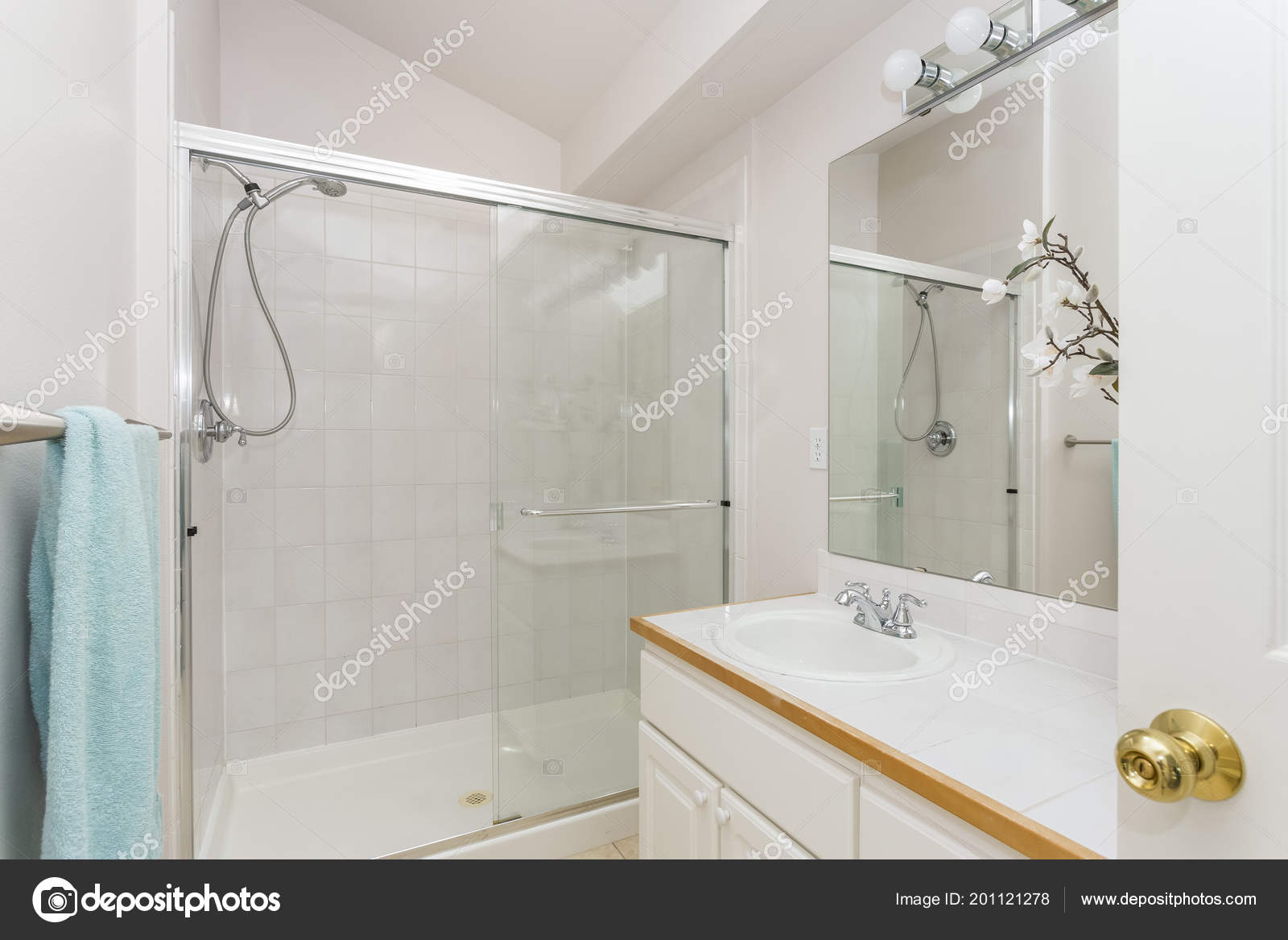 Renovated Interior Bathroom Vaulted Ceiling Glass Shower