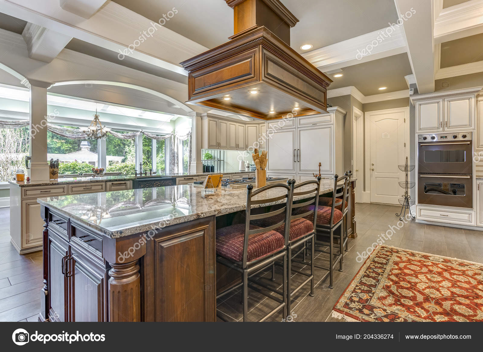 Stunning Kitchen Room Design Large Bar Style Island Coffered