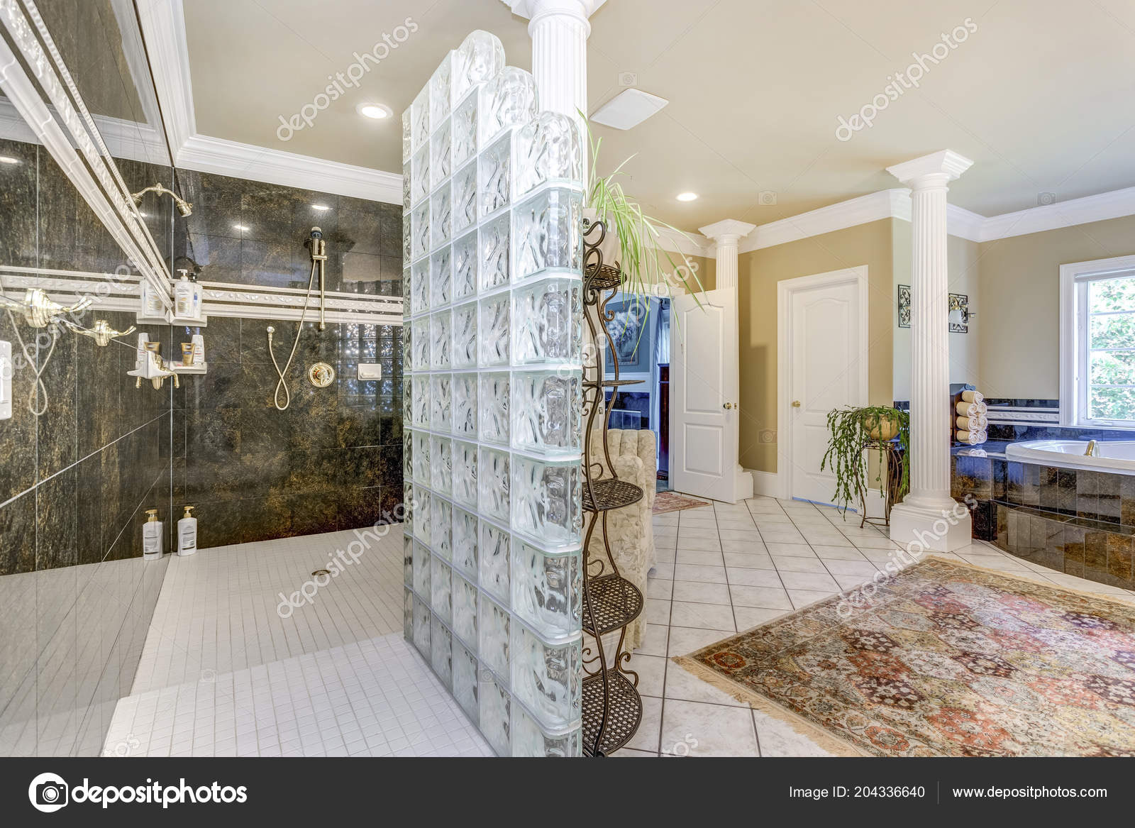 Elegant Master Bathroom Interior White Columns Large Walk