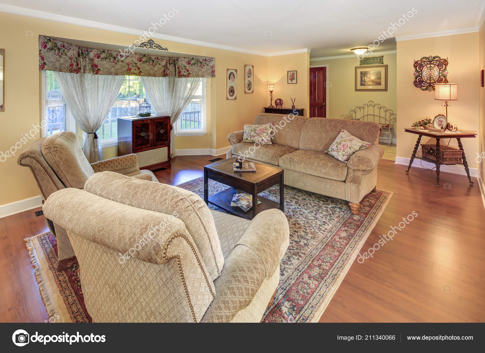 Cozy Family Room Yellow Walls Nice Decor Stock Photo C Alabn