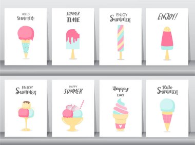 Dondurma davetiye, mutlu Ulusal dondurma gün, poster, tebrik, şablon, koni, sundea, kepçe, vektör çizimler topluluğu