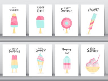 Dondurma davetiye, mutlu Ulusal dondurma gün, poster, tebrik, şablon, koni, sundea, kepçe, vektör çizimler topluluğu