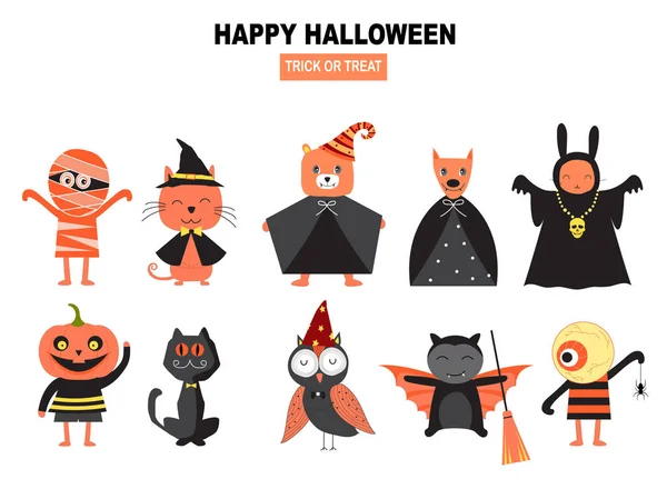 Set Personaggi Halloween Stile Cartone Animato Illustrazioni Vettoriali — Vettoriale Stock