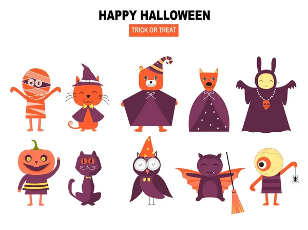 Set Personaggi Halloween Stile Cartone Animato Illustrazioni Vettoriali — Vettoriale Stock