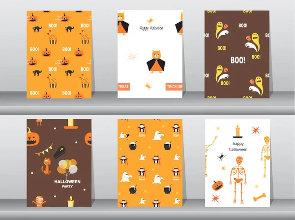 Conjunto Halloween Diferentes Padrões Sem Costura Textura Papel Parede Fundo — Vetor de Stock