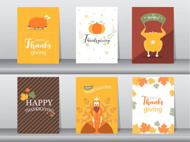 Dizi mutlu Şükran günü kartı, tasarım, poster, şablon, tebrik, hayvan, şirin, vektör çizimler