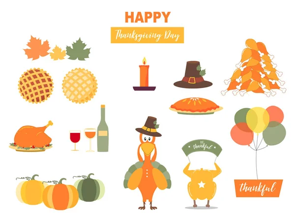День Благодарения Векторные Элементы Празднования Дня Благодарения Урожай Шляпа Тыква — стоковый вектор