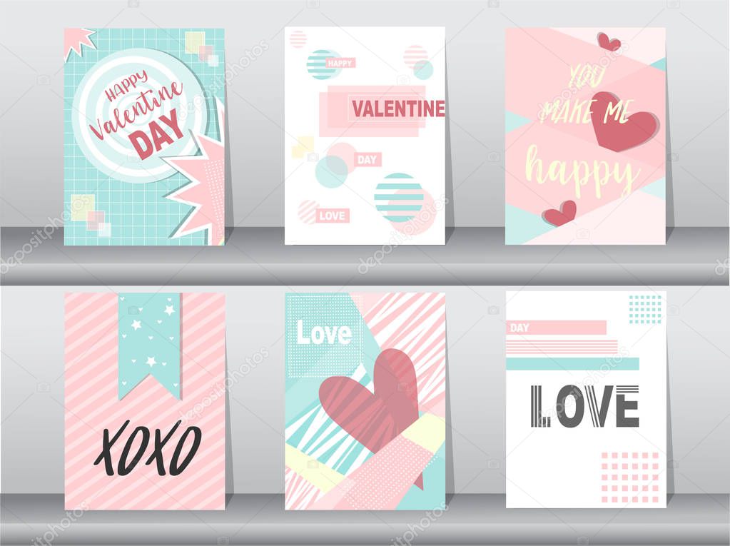 Set of Valentine's day card on retro pattern design,love,animal,cute vector,animal,Vector illustrations