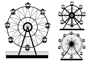 Lunaparktan siluetler, vektör çizimleri.