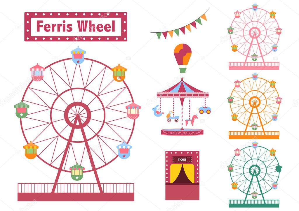 Set of Ferris Wheel colorful from amusement park, vector illustrations