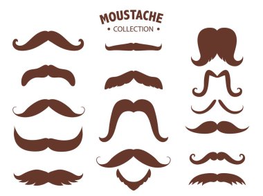 Bıyıklı silhouettes, Erkek bıyıklı, vektör çizimler seti