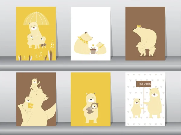 귀여운 동물의 세트 포스터, 템플릿, 동물, 곰, 가족, 벡터 일러스트 — 스톡 벡터