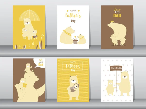 Σειρά από κάρτα Happy πατέρα ημέρα, αφίσα, πρότυπο, ευχετήριες κάρτες, animal, διανυσματικά εικονογραφήσεις — Διανυσματικό Αρχείο