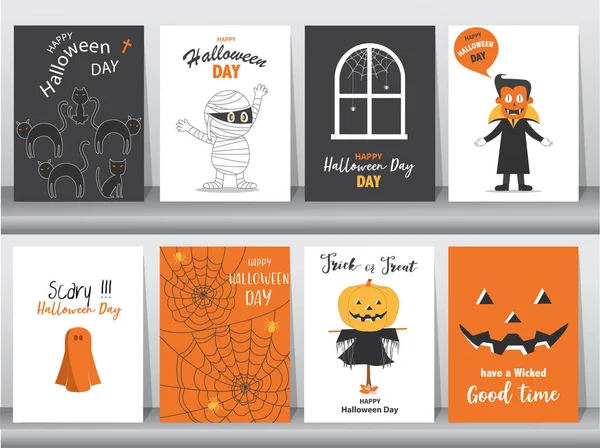 Set of Halloween Posters invitation cards,poster,template,greeting cards,cute,animal,Vector illustrations — Stock Vector