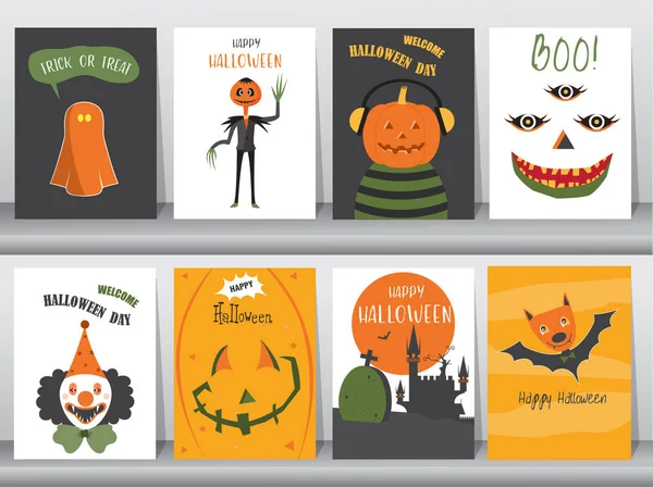 Set of Halloween Posters invitation cards,poster,template,greeting cards,cute,animal,Vector illustrations — Stock Vector