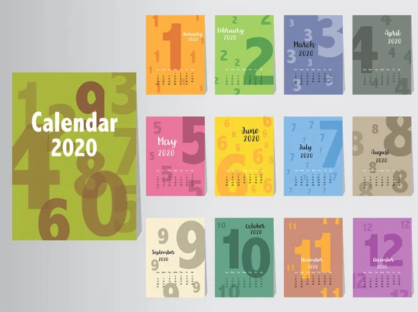 Takvim 2020 tasarım, domuz aylık kart şablonları yılı, 12 ay, Aylık, serin, Vektör çizimler Seti