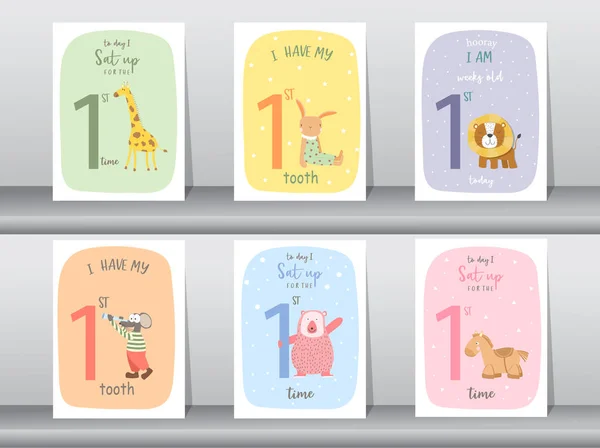 Χαριτωμένο Μωρό Κάρτα Επετείου Μήνα Κάρτες Ορόσημο Εικονογραφήσεις Διάνυσμα — Διανυσματικό Αρχείο