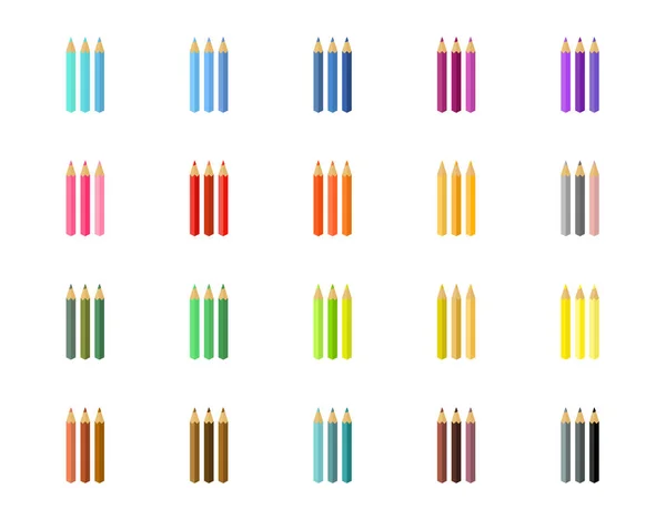 色鉛筆 フラットスタイルのコレクション 白を基調としたベクトルイラスト — ストックベクタ