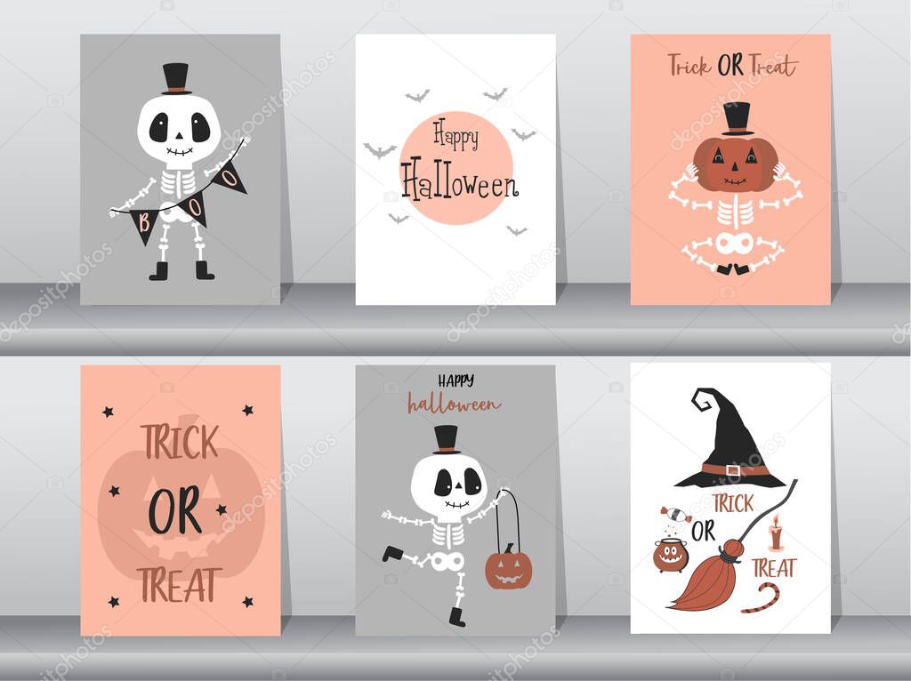 Set of Halloween Posters invitation cards,poster,template,greeting cards,cute,Vector illustrations