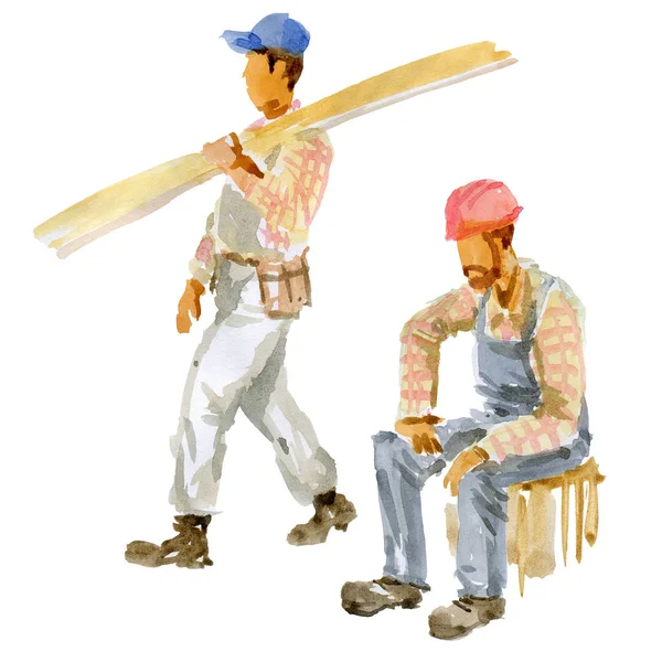 Zwei der Bauarbeiter auf weißem Hintergrund — Stockfoto