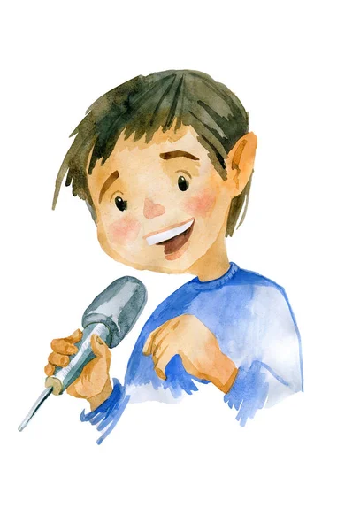 Boy speaking into microphone — Stock Photo, Image