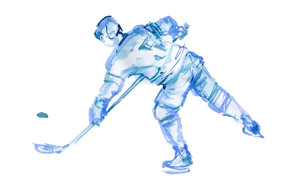 Eishockeyspieler im Training. Aquarell-Skizze auf weißem Hintergrund — Stockfoto