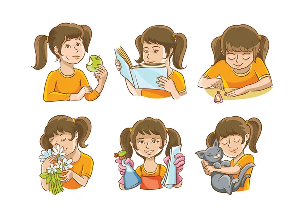 A set of drawings with the girls. — Stock Vector