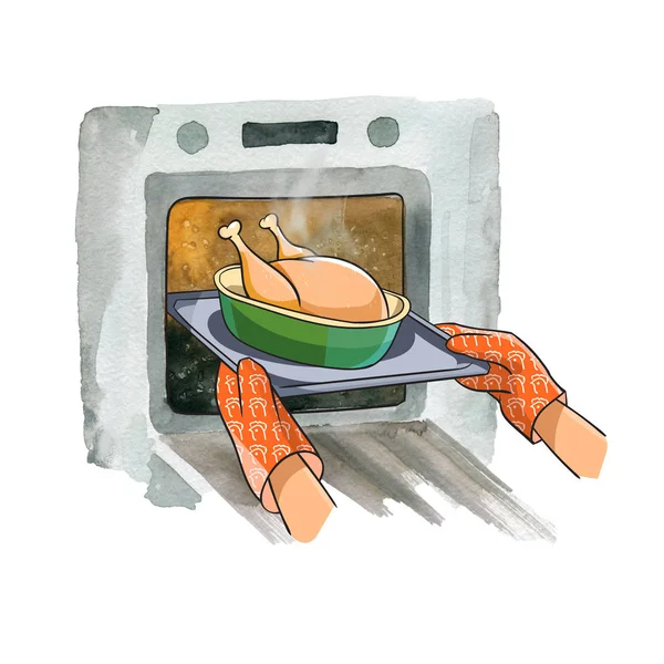 Μαγείρεμα κοτόπουλο στο φούρνο στο σπίτι — Φωτογραφία Αρχείου