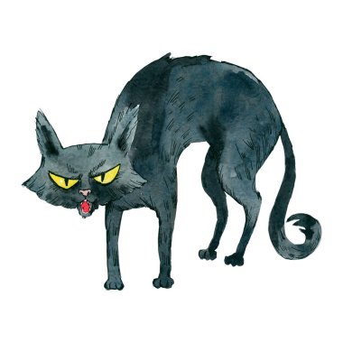 Kavisli sırtı olan miyavlama siyah kedi