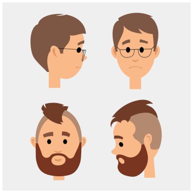 Kafalar tam yüz ve profil iki elma. Vektör çizimi