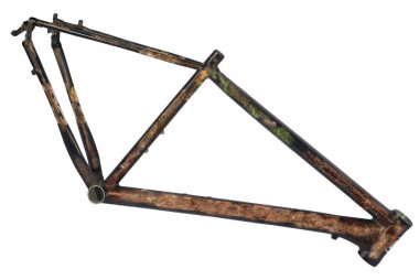 Beyaz arka plan üzerinde izole eski paslı bisiklet çerçeve