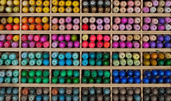 Colorful Pen on display shelf stationary shop Bottom of lot of color full pen on the shelves marker , pen on shelf.