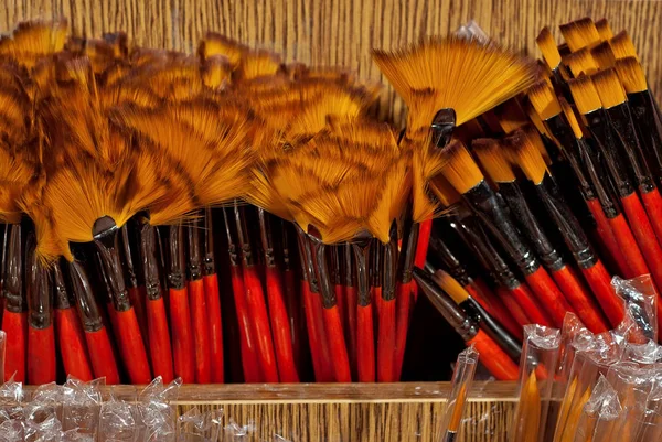 Many New Brushes Painting Counter Store — Stock Photo, Image
