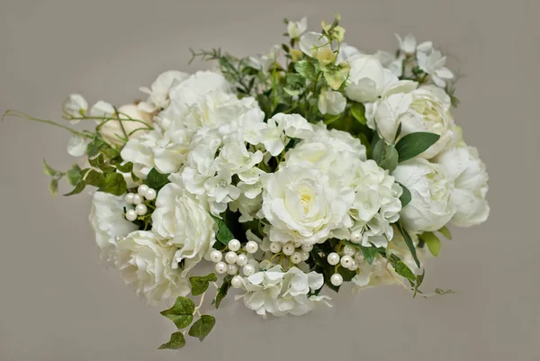 Bouquets White Roses Chamomile Other Flowers White Background Stock Image