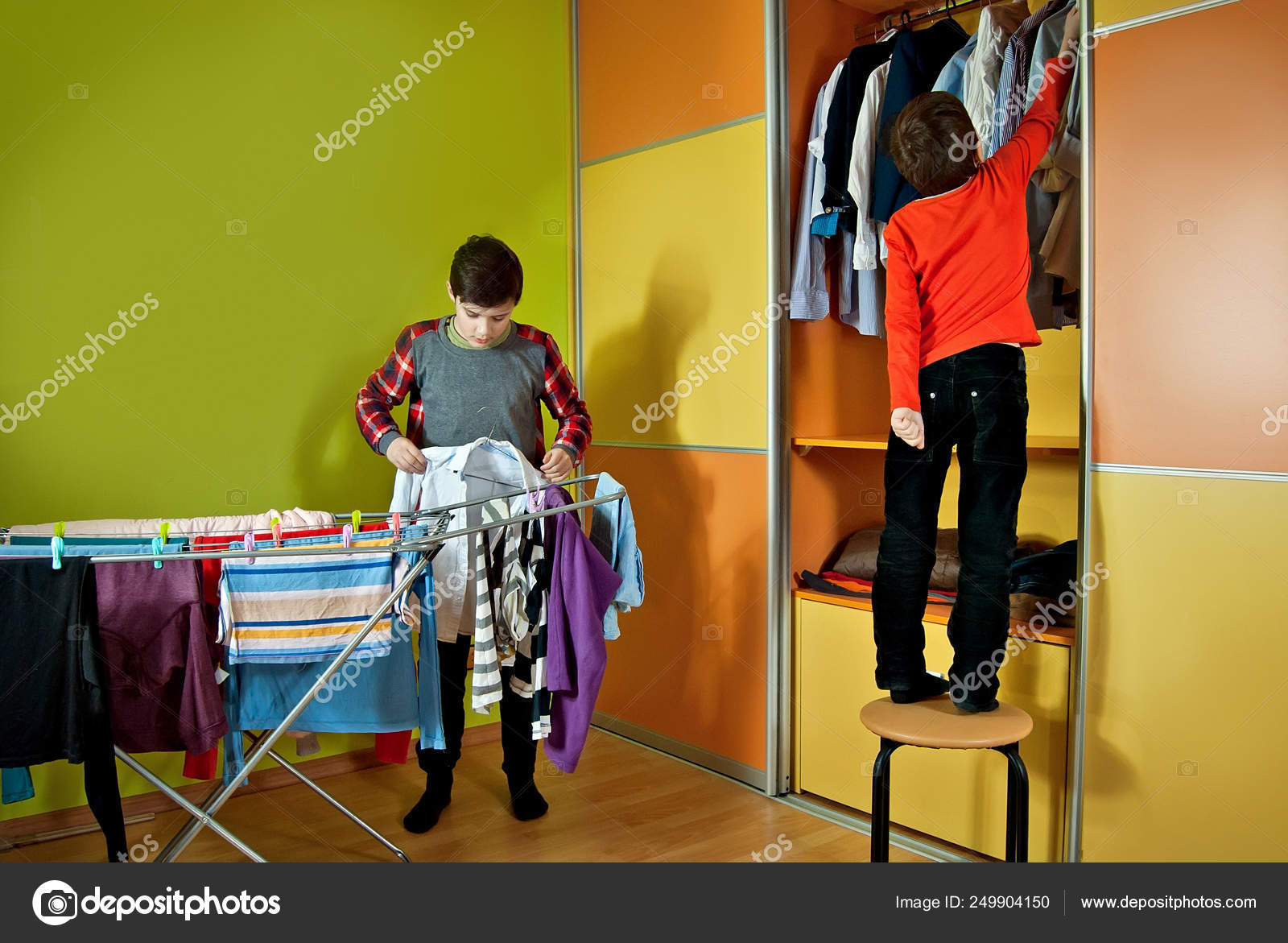 Guys Cleaned Room Children Make Things Closet Washing Stock