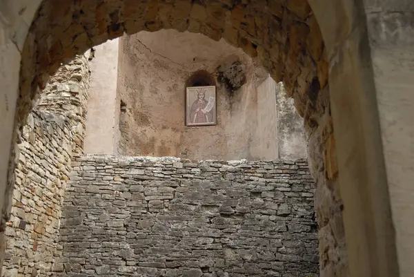 Een Oude Middeleeuwse Vesting Stenen Muur Elementen Van Het Fort — Stockfoto