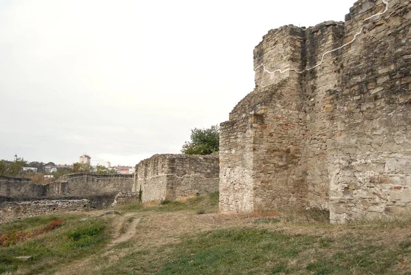 Une Vieille Forteresse Médiévale Mur Pierre Éléments Forteresse — Photo