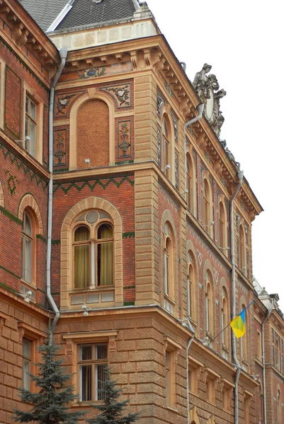 Czerniowce Ukraina Europie Element Architektury Budynek Balkonami Oknami — Zdjęcie stockowe