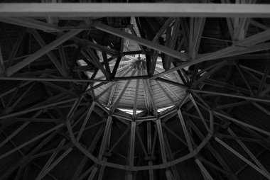 metal roof structure of modern building,black and white