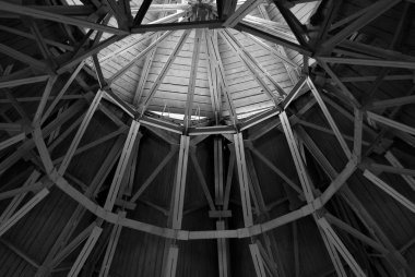 metal roof structure of modern building,black and white