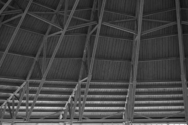 metal roof structure of modern building,black and white