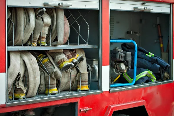 Démonstration Matériel Incendie Lors Une Exposition Scientifique École Camion Pompiers — Photo