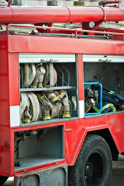 Démonstration Matériel Incendie Lors Une Exposition Scientifique École Camion Feu — Photo