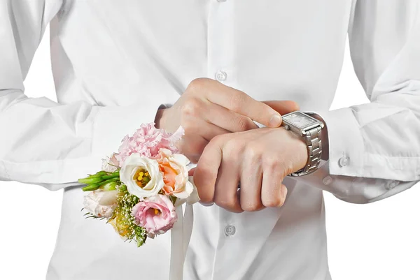 Homem Está Preparar Para Uma Reunião Importante Início Dia Casamento — Fotografia de Stock
