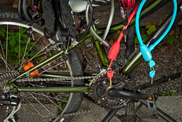 Många Olika Färgade Lås För Cykel Kodade Lås Och Lås — Stockfoto