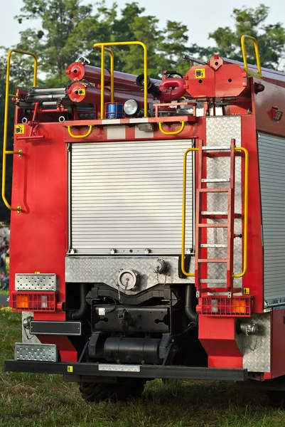 Gros Plan Camion Pompiers Élément Corps Voiture Rouge Camion Sur — Photo